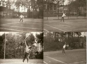 Stanislaw i Wieslaw Ksiescy na treningu korty w Swidniku 1976